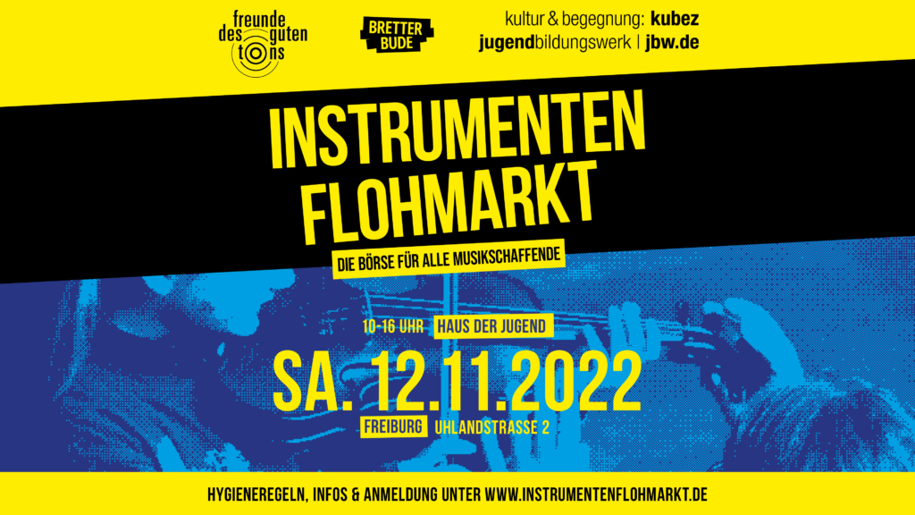 Instrumentenflohmarkt 2022 – Die Börse für Musikschaffende. Am 12.11.2022 von 10 bis 16 Uhr im Haus der Jugend, Freiburg